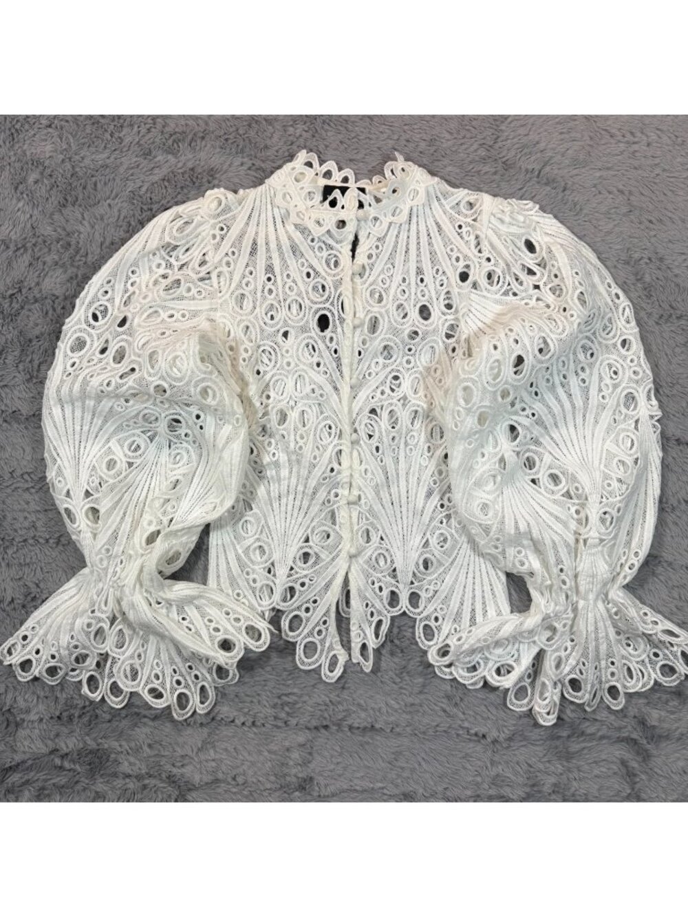 The Sang Blouse Top Women's S White Polyester Lace Party Preppy Cocktail Eyelet